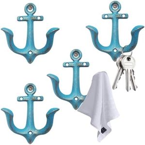 Notakia Decorative Wall Mounted Antique Shabby Chic Metal Home Bathroom Towel Coat Hooks Hanger, Vintage Rustic Cast Iron Wall Hooks (Blue 4Pcs)