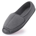 Git-up Diabetic Slippers for Women Memory Foam Arthritis Edema Adjustable Open Toe Swollen Feet Slippers Bedroom House Indoor Outdoor Shoes with Rubber Sole UK/7 Gray