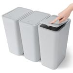 JOTOM 3 Pack Trash Can with Pop-Up Lid Bathroom Bin Kitchen Bin Push Button Plastic Slim Garbage Bin Wastebasket for Kitchen Bedroom Office Living Room Cabinet Sink (Grey)