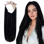 Vivien Black Halo Hair Extensions Human Hair Invisible Wire Hair Extensions for Women Jet Black Halo Hair Extensions One Piece #1 20 Inch 100g/pack