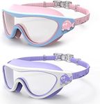 HDYAR Kids Swim Goggles for Age 3-15 Boys Girls, 2 Pack Kids Goggles for Swimming with Fish Decoration Multi-Color, No Leaking, Anti-Fog, Waterproof (Pink & Purple)