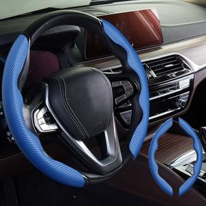 WOCOCN Carbon Fiber Car,Steering Wheel Cover with Non-Slip Lining, Multiple Color Options,Universal for Most Car Interiors Accessories (Bule)