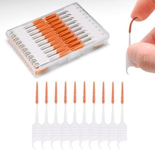 ACSKD 300PCS Dental Floss Picks,Dual-Use Interdental Brushes,Soft Silicone Brush Head Toothpicks, Tooth Picks Flossers for Teeth Braces Cleaning (Orange)
