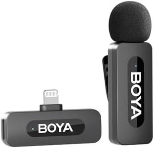 BOYA by-V1 Wireless Lavalier Microphone for iPhone, Mini Microphone, 2.4GHz Plug-On Clip-On Mic with Noise Cancelling for YouTube Video Recording of Podcast Interviews and Vlogs