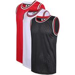 D DEHANER 3 Pack Basketball Jersey for Men Women Adult Unisex Blank Mesh Bulk T- Shirts Practice Training Fans Tank Top,Black/Red/White Jersey,Men Size Large