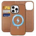 SHIELDON Wallet Case for iPhone 16 Pro Max, Genuine Leather Detachable Magnetic 2 in 1 Case [Kickstand][RFID Blocking][Card Slots] Wireless Charging Compatible with iPhone 16 Pro Max - Saddle Brown