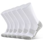 Closemate Mens Socks White Grey Moisture Wicking Cushion Athletic Crew Socks Women Cotton Calf Socks for Sport Running Hiking Basketball Work 6 Pairs(6 White Grey, Size M)