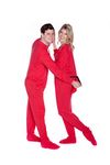 Onepiece Cotton Knit Adult Footed Onesie Pajama with Butt Flap for Men and Women Red