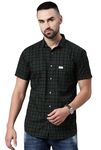 Majestic Man Cotton Checkered Half Sleeve Casual Shirt (XXX-Large,Green)