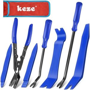 Keze 7 Pcs Auto Plastic Trim Removal Pry Tool & Clip Plier Remover Kit for Removal Car Body Upholstery Door Panel Dashboard Automotive Push Rivets Fasteners-Blue