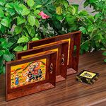 Swadeshi Blessings Wooden Serving Tray Set- Handcrafted & Hand-Painted for Kitchen/Table & Home Decor/Dinning/Gifts/Restaurants/Living Room/Coffee Table (Set of 3 Trays) (Brown),Rectangular