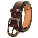 Women's Belt Genuine Leather Belt with Single Prong Alloy Buckle Brown 45inch(115cm)