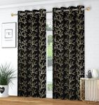 FABDRAPE Heavy Velvet Fabric Room Darkening Tree Design Curtains 11 Feet for Extra Long Door, Black, Pack of 4 Pieces