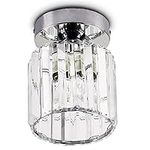 Crystal Ceiling Light Mini Chandelier Flush Mount Close to Ceiling Lighting Fixture Modern Crystal Ceiling Lamp for Kitchen Island Entryway Hallway Bedroom,E26 Base,Chrome