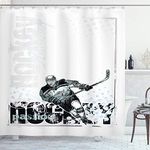 Ambesonne Hockey Shower Curtain, Professional Goaltender in Sketch Art Style on a Grunge Sports Background with Dots, Cloth Fabric Bathroom Decor Set with Hooks, 70 inches, Multicolor