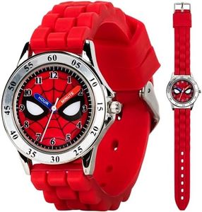 Accutime Spiderman Time Teacher Watch for Kids - Red Silicone Strap, Easy-to-Read Dial, Water Resistant, with Special Tin