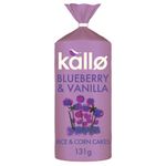 Kallo Blueberry & Vanilla Corn & Rice Cakes, Wholegrain Low Fat Healthy Snacks for Adults & Children, Vegan Friendly, Gluten Free, No Artificial Flavours or Preservatives, Single Pack – 1 x 131g