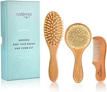 Natemia Baby Hair Brush and Comb Set for Newborn - Wooden Baby Hair Brush and Comb Set, Baby Hair Brush and Comb Set, Soft Bristle Hair Brush Baby, Toddler Cradle Cap Brush, Baby Brush