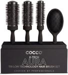 COCCO Aura Brush Set, Ceramic Paddle & Round Hairbrushes for Women, Blow-Drying & Frizz Control, Tourmaline Bristles, Ergonomic Grip, Full Styling Set (Black)