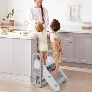 GAOMON Foldable Step Stool for Kids, Toddler Adjustable 3 Step Stool with Handles, Anti-Skip, Stepping Ladder Standing Tower for Bathroom Sink, Kitchen Counter, Toilet Potty Training