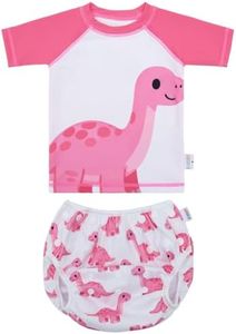 ALVABABY Baby Girl Swimsuit, 2-Piece Infant Toddler Bathing Short Sleeve Swimwear, Small Baby Reusable Swim Diaper with Matching Top