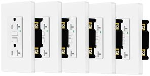 NineLeaf 5 Pack Tamper-Resistant（TR) Weather-Resistant（WR） GFCI Outlet Receptacles (20A,125V), Slim Design, LED Indicator, Decorative Wall Plates and Screws Included, ETL Certified, White