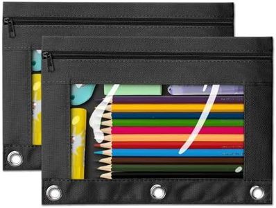 V-Opitos Pencil Pouch for 3 Ring Binder, 2 Pack 3-Holes Zipper Pencil Pouches, Sturdy and Durable Cloth Pencil Case with Clear Window for Office School College Supplies