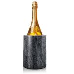 Flexzion Marble Wine Bottle Chiller Bucket - Champagne Cooler, 5x7-inch 750ml Black Marble Utensil Holder for Kitchen Counter & Stone Wine Chillers for Bottles