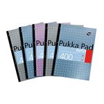 Pukka Pad A4 Refill Notepad – 5 Pack of Notebooks with 400 Pages of 80GSM Paper, 4-Hole Punch Margins, and Feint Ruled Lines – 29.7 x 21cm,Blue,White,Pink,Silver