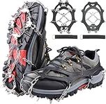 Piscorush 24 Spikes crampons Ice Cleats Traction Snow Grips Boot Chains Women Men Kids for Hiking Shoes and Boots Steel Anti Slip Hiking Fishing Walking Mountaineering (Black, Medium)