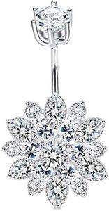 Sllaiss 14G Sterling Silver Flower Belly Button Rings Navel Rings For Women Navel Piercing Jewelry Belly Piercing Cubic Zirconia Belly Rings For Women, Metal, no gemstone