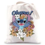 BWWKTOP Funny Ohana Tote Bag Hawaiian Hibiscus Flower Gifts Ohana Shoulder Bag Ohana Merchandise, Ohan!, One Size