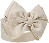 Baby Girls Headband Sparkle Glitter Bow Hairband Soft Touch Spanish Style Beige Newborn - 12 Months