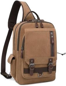 mygreen Canvas Leather Crossbody Messenger Bag One Strap Sling Travel Hiking Chest Bag Coffee, XL