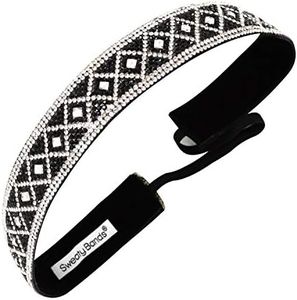 Sweaty Bands Womens Girls Headband - Non-Slip, Velvet-Lined Jeweled Hairband - Bling It Queening Silver Black 1-Inch