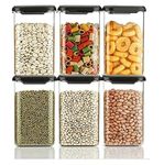 VIDHYADEVAM Air Tight Containers Storage Set For Kitchen, Pantry Organization, Bpa-Free, Dishwasher Safe (Pack Of 6, Black, 1100 ml, Plastic)