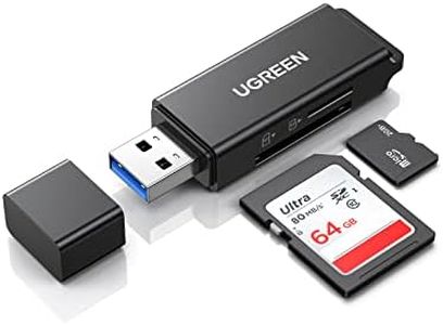 UGREEN SD Card Reader Portable USB 3.0 Dual Slot Flash Memory Card Adapter Hub for TF, SD, Micro SD, SDXC, SDHC, MMC, RS-MMC, Micro SDXC, Micro SDHC, UHS-I for Mac, Windows, Linux, Chrome, PC, Laptop