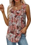 Naivikid Tank Tops for Women 2023 Summer Pleated Square Neck Tops Brown Flower M