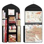 Woodoulogy Hanging Gift Wrapping Paper Storage, 48x24 (Extra Large) Black Double-Sided Christmas Wrapper Bag Container, Oxford Long Craft Roll Organizer, Present Wrap Holder for Closet, Door