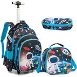 Egchescebo School Kids Rolling Backpack for Boys 3PCS With Wheels Trolley Wheeled, Blue-yuhangyuan, 16", Travel Backpacks