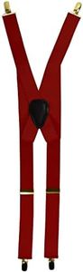 Vittorio Farina Adjustable Clip End Suspenders, Elastic Y-Back Suspenders (Red/Gold)