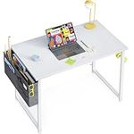 ODK 32 inch Small Computer Desk Study Table for Small Spaces Home Office Student Laptop PC Writing Desks with Storage Bag Headphone Hook, White + White Leg