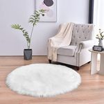 duduta White Round Faux Sheepskin Fur Rug 4x4 ft, Fluffy Shaggy Circle Rugs for Nursery Bedroom Living Room Decor, Machine Washable