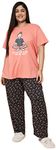 Max Women Plus Size Pure Cotton Printed T-Shirt with Pajama Set (Su22Cs03P_Peach)