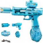 StimuVariety Electric Water Gun for Adults Kids, Transparent Automatic Squirt Watergun with Water Spray Sound and Led Lights, Summer Outdoor Water Pistol Pool Beach Party Toys for Boys Girls, Blue