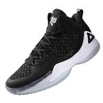 PEAK High Top Mens Basketball Shoes Streetball Master Breathable Non Slip Outdoor Sneakers Cushioning Workout Shoes for Fitness, Classic Black & Gray, 13