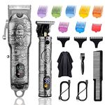 Soonsell Hair Clippers for Men T-Blade Trimmer Set,Barber Clippers,Clippers for Hair Cutting,Hair Cutting Kit,Cordless Clippers,Blade Close Cutting Beard Trimmer,LCD Display(Silver）