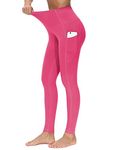 THE GYM PEOPLE Thick High Waist Yoga Pants for Women, Tummy Control Workout Running Yoga Leggings with Pockets Bright Pink