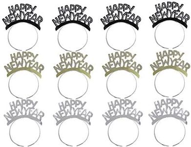 Amosfun HAPPY NEW YEAR Headband Tiara New Years Party Favors Gold Silver Black 12 Pieces