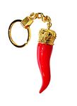 Italian Red Horn with Gold Chain Keychain – Italy Collection of Key Rings & Fobs Great Chili Pepper Charm Rear View Mirror, Red, 2.5 in.